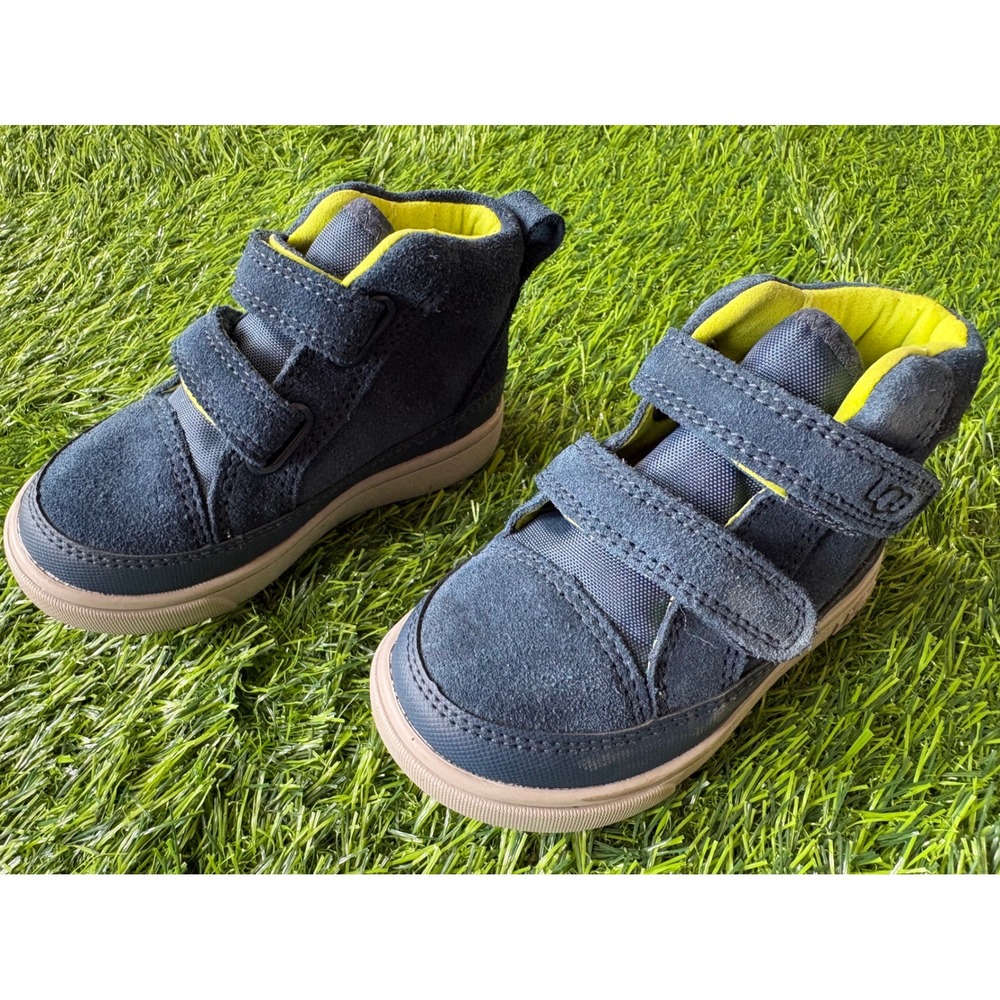 UGG Rennon II Navy Blue Suede Lime Green High Top Sneakers Toddler 6 1130392T